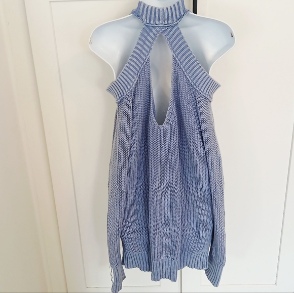 FREE PEOPLE Cotton Cold Shoulder Long Sleeve Sweater with Back Cut Out  Large - Picture 2 of 8